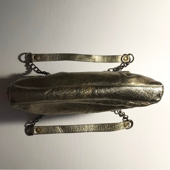 Vintage Steve Madden Metallic Gold Bronze Chain Handle Kiss Lock Leather Purse - Picture 3 of 6